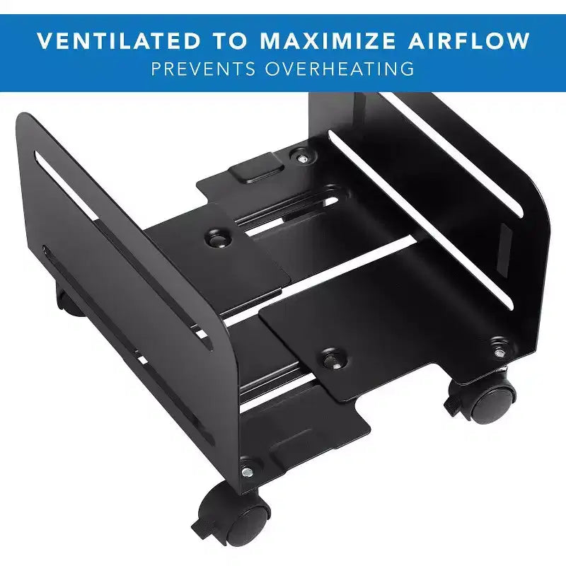 Mount-It! Supporto per CPU scorrevole con ruote | Carrello per computer desktop resistente con ventilazione e larghezza regolabile da 12,3 cm a 21,5 cm | Acciaio