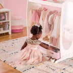 Guardaroba per vestiti per bambini - Bianco: Armadio per giochi di finzione, armadio per costumi e organizer per vestiti con specchio e appendiabiti