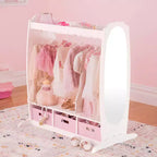 Guardaroba per vestiti per bambini - Bianco: Armadio per giochi di finzione, armadio per costumi e organizer per vestiti con specchio e appendiabiti