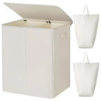 WOWLIVE 154-Liter Fabric 2-Section Collapsible Double Laundry Basket Storage Hamper with Lid and Removable Bags for Bedroom, Dorm, and Bathroom