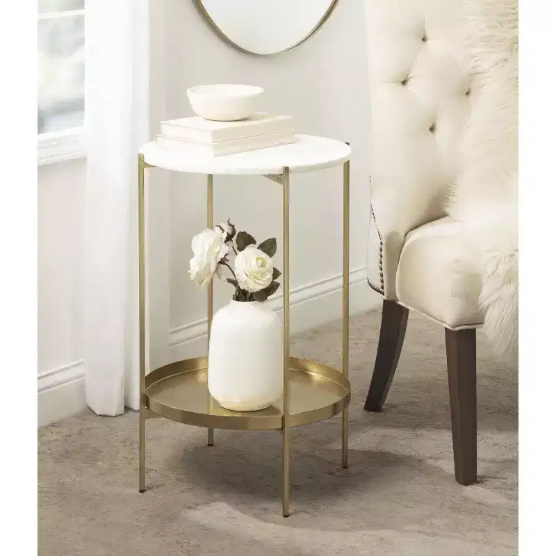 Tavolino rotondo in metallo Lavish, 17 diametro, Oro