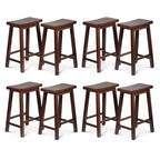 PJ Wood Classic Saddle-Seat 24 Tall Kitchen Counter Stools for Homes, Dining Spaces, and Bars w/ Backless Seats, 4 Square Legs, Walnut (Set of 8)