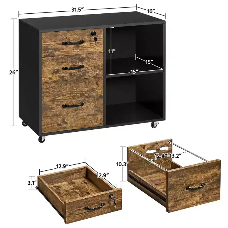 Classificatore vintage con 3 cassetti per casa e ufficio