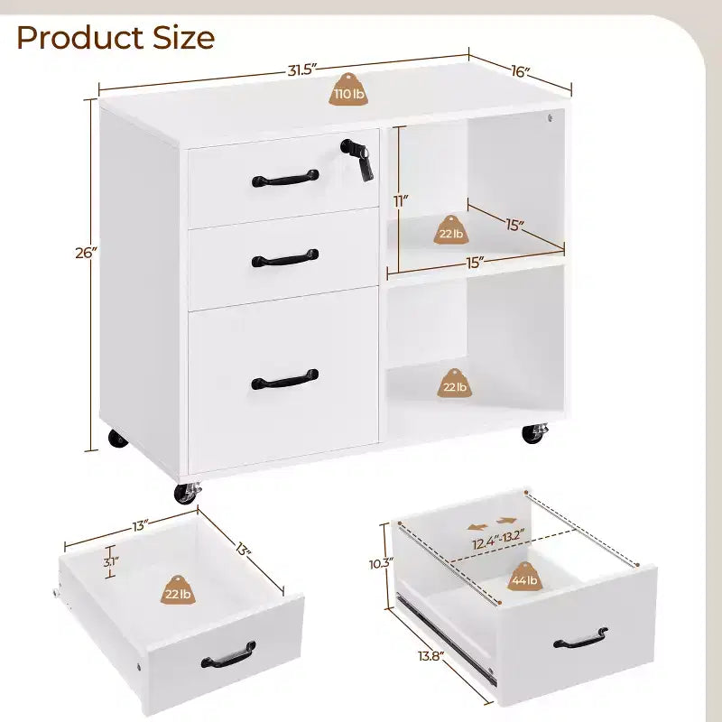Classificatore vintage con 3 cassetti per casa e ufficio