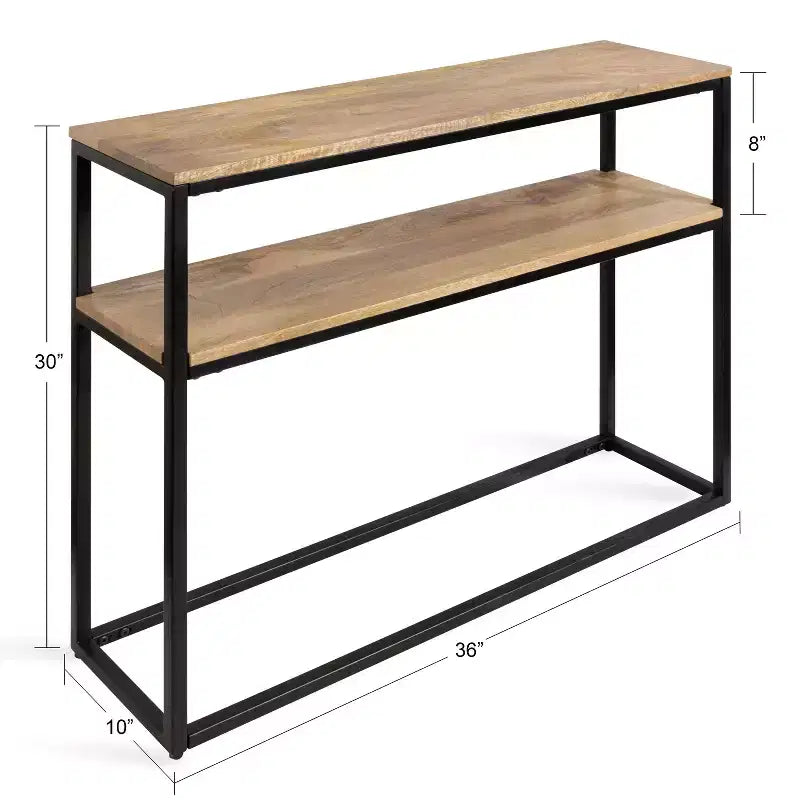 Tavolo Consolle Rettangolare Quarles in Legno, 36x10x30, Naturale e Nero