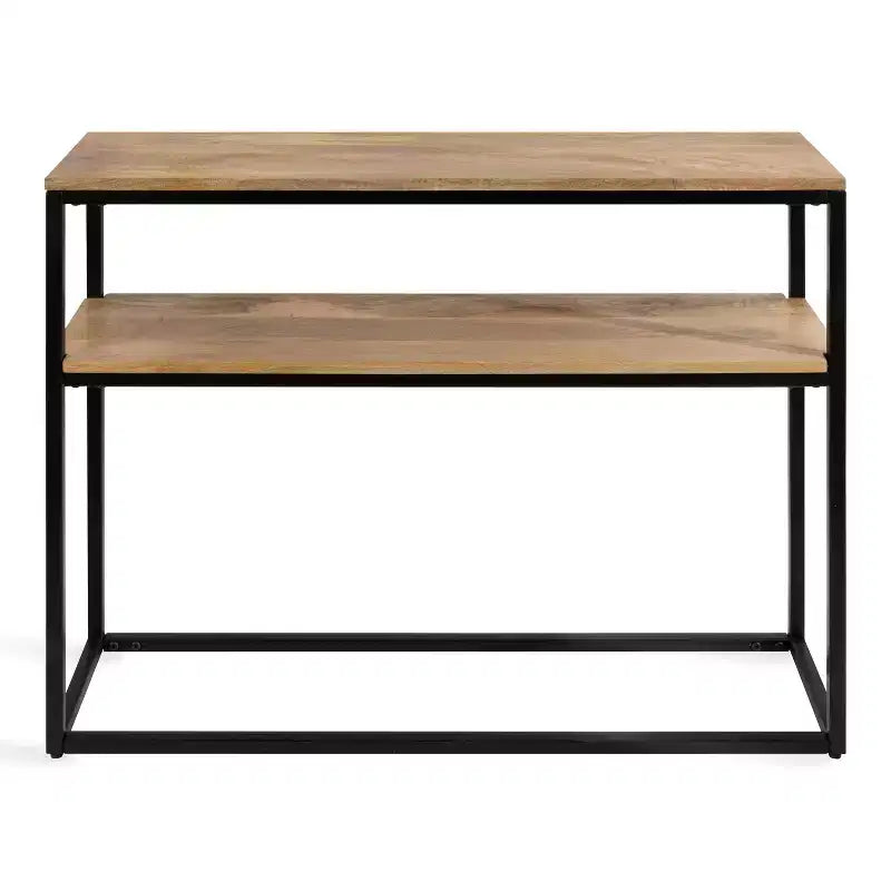 Tavolo Consolle Rettangolare Quarles in Legno, 36x10x30, Naturale e Nero