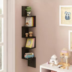 Scaffale a 5 ripiani a forma di S ad angolo, libreria espositiva, Espresso
