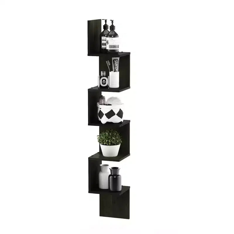 Scaffale a 5 ripiani a forma di S ad angolo, libreria espositiva, Espresso