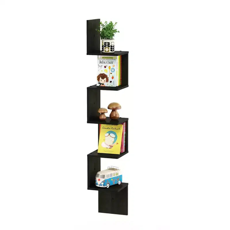 Scaffale a 5 ripiani a forma di S ad angolo, libreria espositiva, Espresso