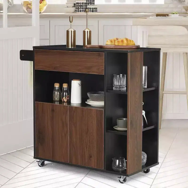 Carrello da cucina con isola, rotelle, cassetti e portasciugamani