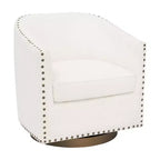 Flash Furniture Myles Club Style Commercial Barrel Accent Armchair with 360 Swivel Metal Base and Upholstery with Decorative Nail Head Trim