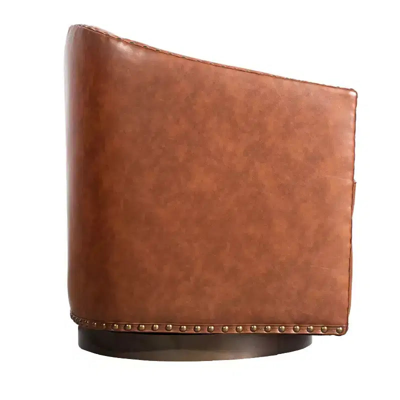 Poltrona Myles stile club commerciale con base girevole in metallo a 360° e rivestimento con borchie decorative