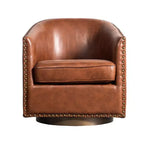 Poltrona Myles stile club commerciale con base girevole in metallo a 360° e rivestimento con borchie decorative
