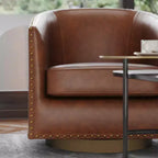 Poltrona Myles stile club commerciale con base girevole in metallo a 360° e rivestimento con borchie decorative