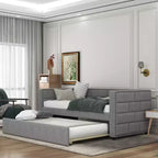 Twin Size Daybed with Trundle Bed and Padded Back, Gray-ModernLuxe