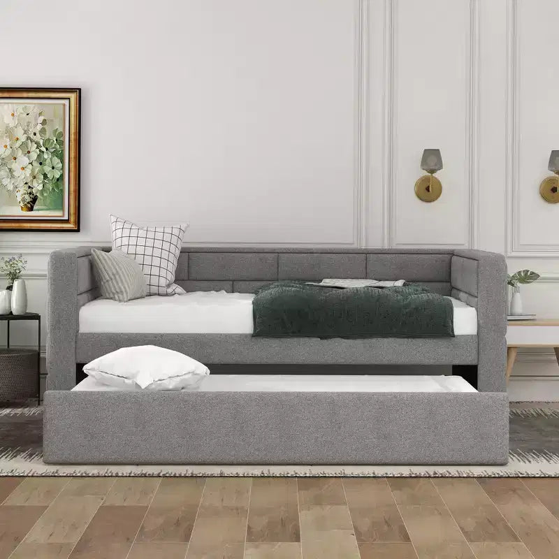 Divano Letto Singolo con Letto Estraibile e Schienale Imbottito, Grigio