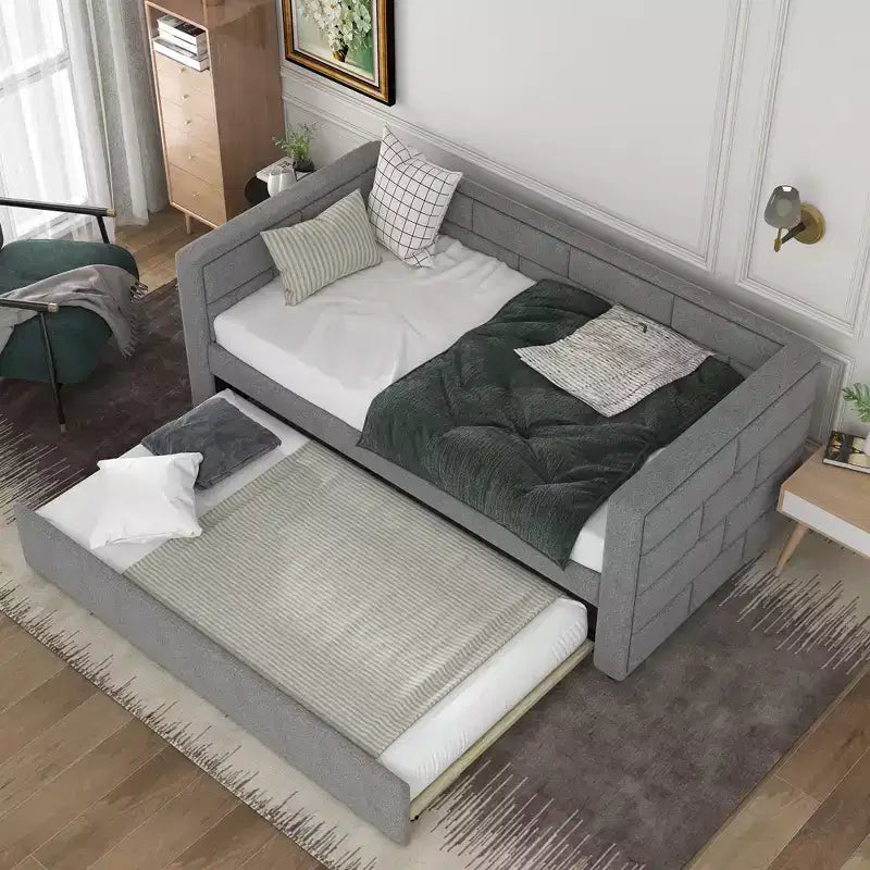 Divano Letto Singolo con Letto Estraibile e Schienale Imbottito, Grigio