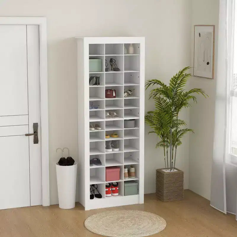 Scarpiera sottile da 71 pollici per ingresso, organizzatore porta scarpe alto con 3 altezze di cubi aperti per 36 paia di scarpe per corridoio, bianco