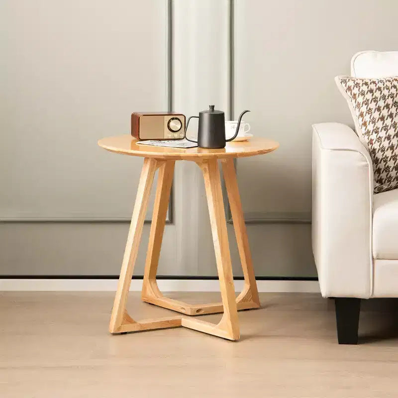 Tavolino rotondo 24" in legno massello di Hevea, tavolino da salotto/comodino per piccoli spazi, marrone/naturale
