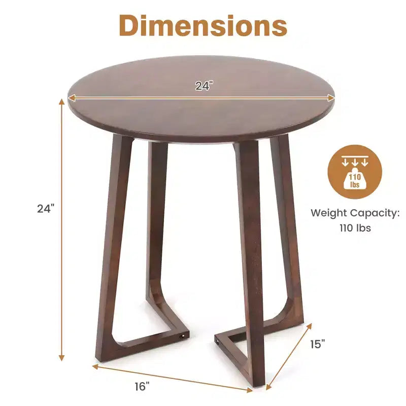 Tavolino rotondo 24" in legno massello di Hevea, tavolino da salotto/comodino per piccoli spazi, marrone/naturale
