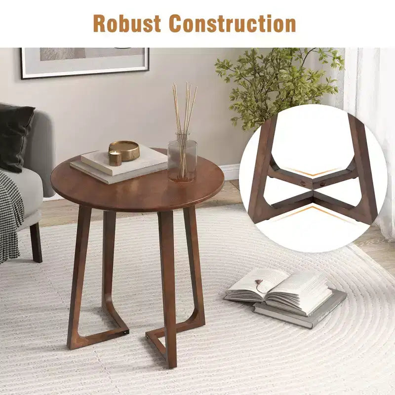 Tavolino rotondo 24" in legno massello di Hevea, tavolino da salotto/comodino per piccoli spazi, marrone/naturale