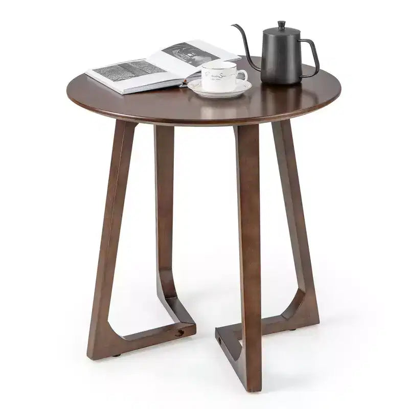 Costway 24 Round Side Table Solid Rubber Wood End Table Beside Sofa&Bed for Small Space Brown/Natural