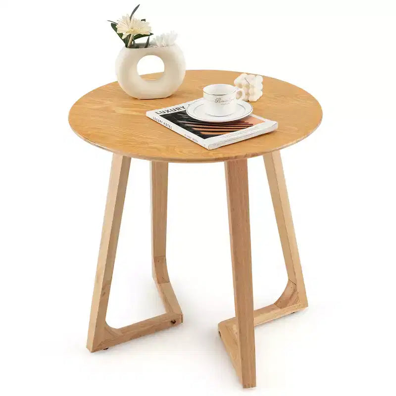 Tavolino rotondo 24" in legno massello di Hevea, tavolino da salotto/comodino per piccoli spazi, marrone/naturale
