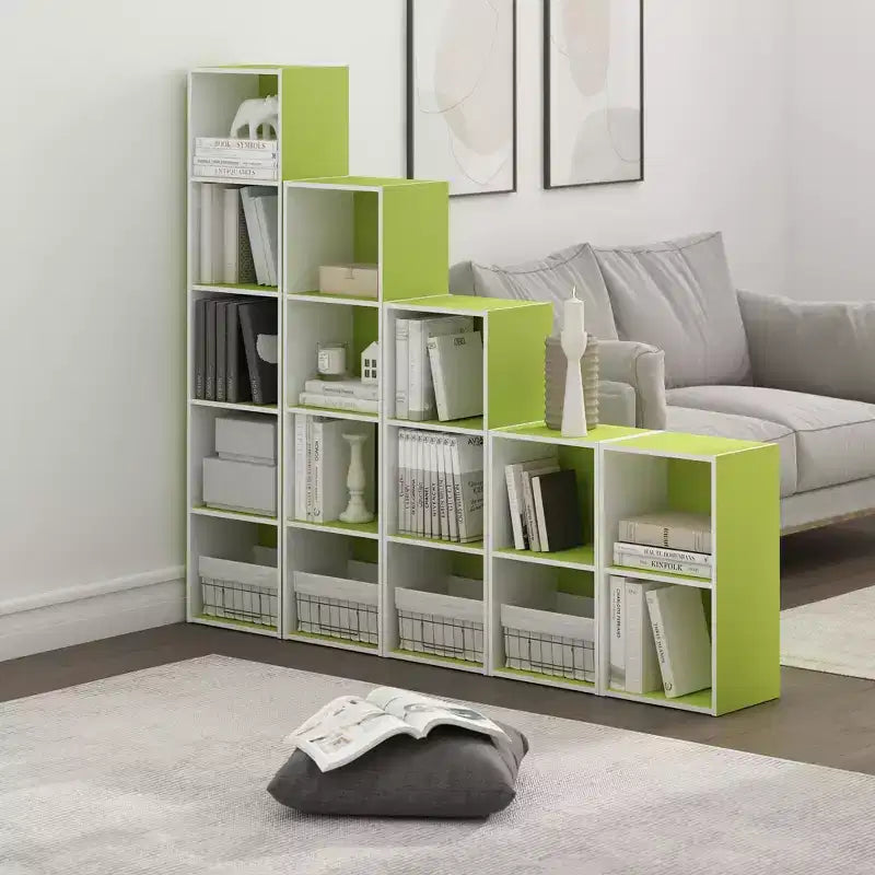 Furinno 2 Tier Open Decorative Bookshelf Night Stand End Table Sofa Side Storage Display Bookcase,Green/White