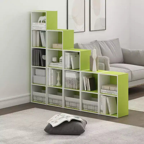 Furinno 2 Tier Open Decorative Bookshelf Night Stand End Table Sofa Side Storage Display Bookcase,Green/White