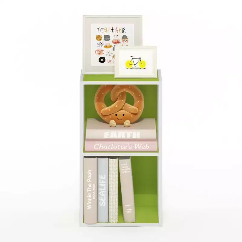 Scaffale Decorativo Aperto a 2 Ripiani, Comodino, Tavolino, Libreria, Verde/Bianco