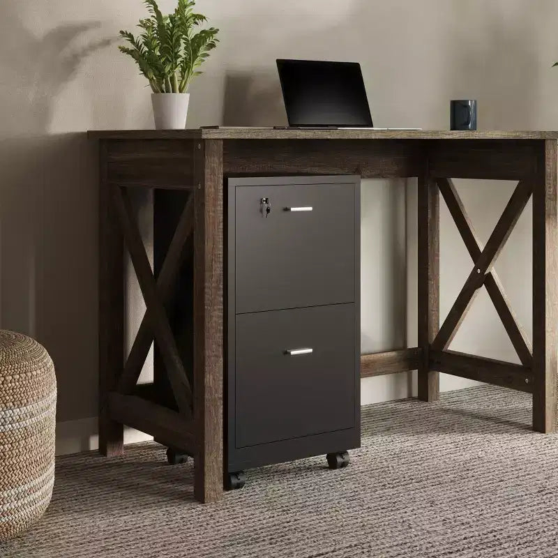 Schedario a 2 cassetti con serratura e rotelle
