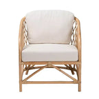 Poltrona Patsy Bohemien Moderno in Tessuto Bianco e Rattan Naturale Marrone