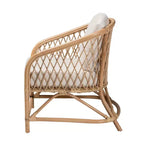 Poltrona Patsy Bohemien Moderno in Tessuto Bianco e Rattan Naturale Marrone