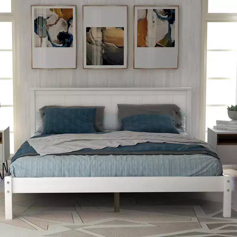 Struttura letto in legno Queen/Full/Twin con testiera 4W