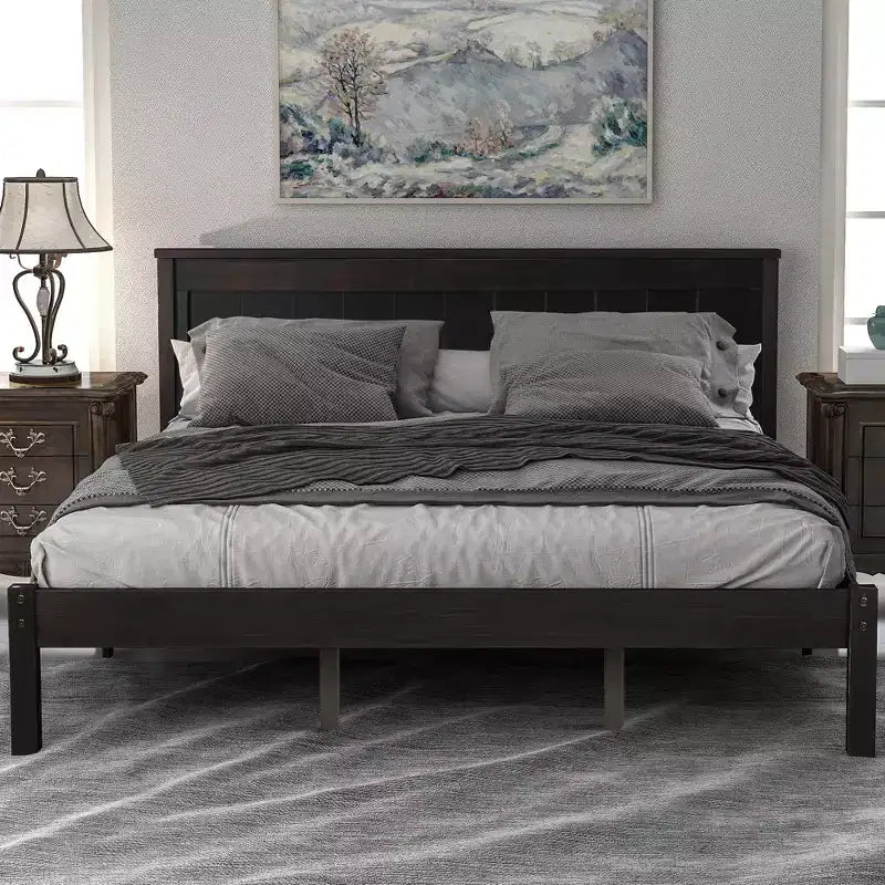 Struttura letto in legno Queen/Full/Twin con testiera 4W