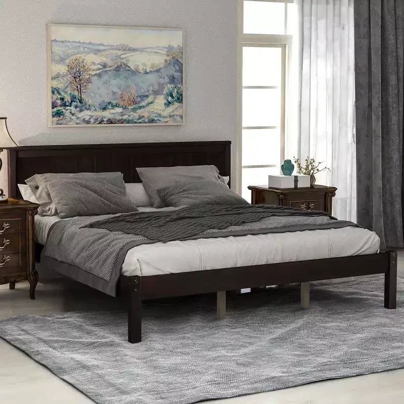 Struttura letto in legno Queen/Full/Twin con testiera 4W