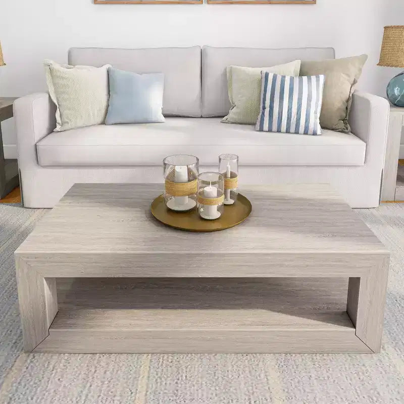 Tavolino da caffè rettangolare moderno da 40" con ripiano, tavolo in legno massello con contenitore