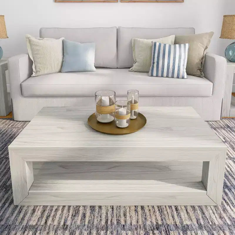 Tavolino da caffè rettangolare moderno da 40" con ripiano, tavolo in legno massello con contenitore