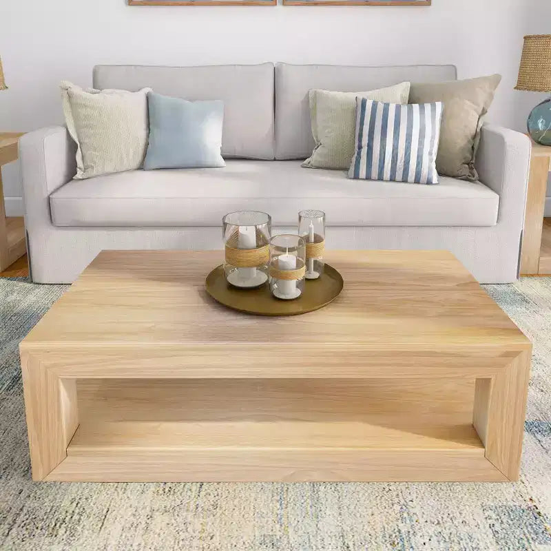 Tavolino da caffè rettangolare moderno da 40" con ripiano, tavolo in legno massello con contenitore