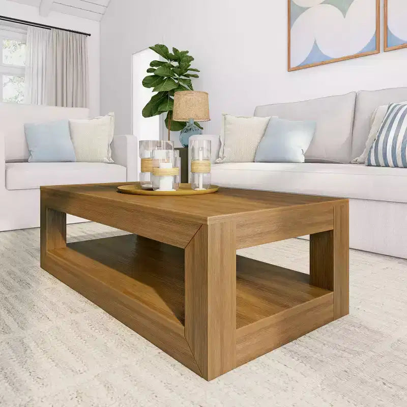 Tavolino da caffè rettangolare moderno da 40" con ripiano, tavolo in legno massello con contenitore
