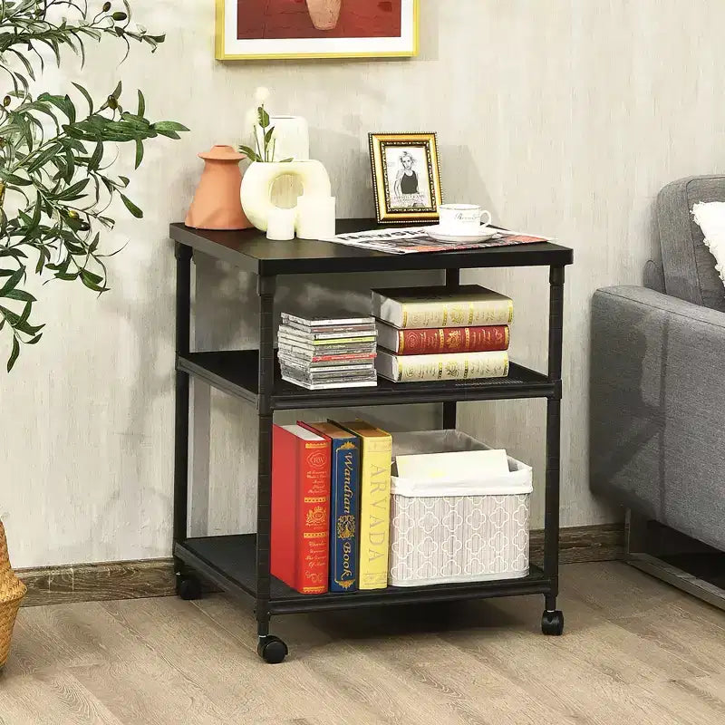 Carrello per stampante a 3 livelli con ruote e ripiano regolabile, Marrone/Nero