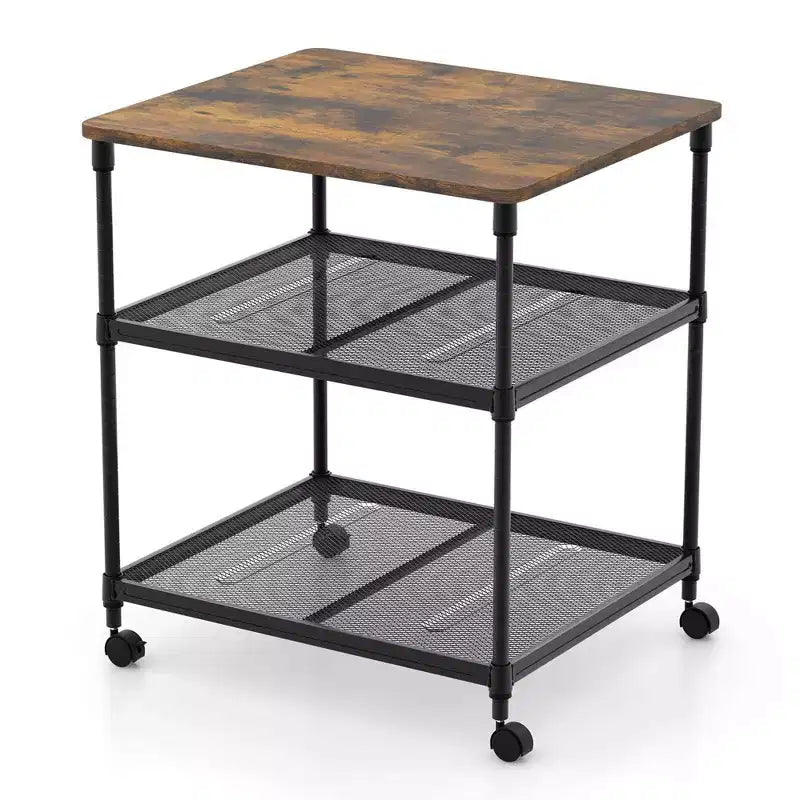 Carrello per stampante a 3 livelli con ruote e ripiano regolabile, Marrone/Nero