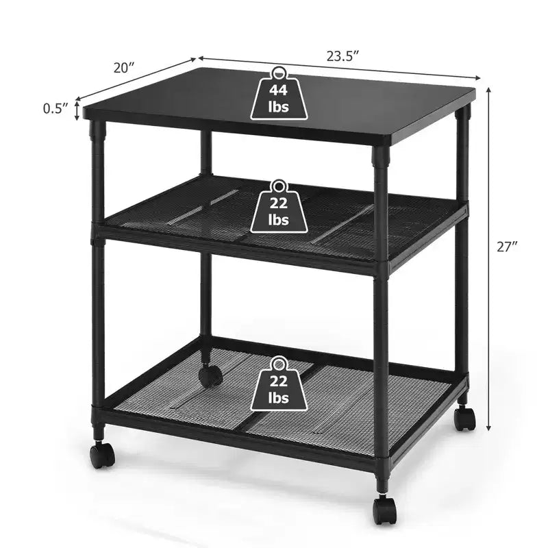 Carrello per stampante a 3 livelli con ruote e ripiano regolabile, Marrone/Nero